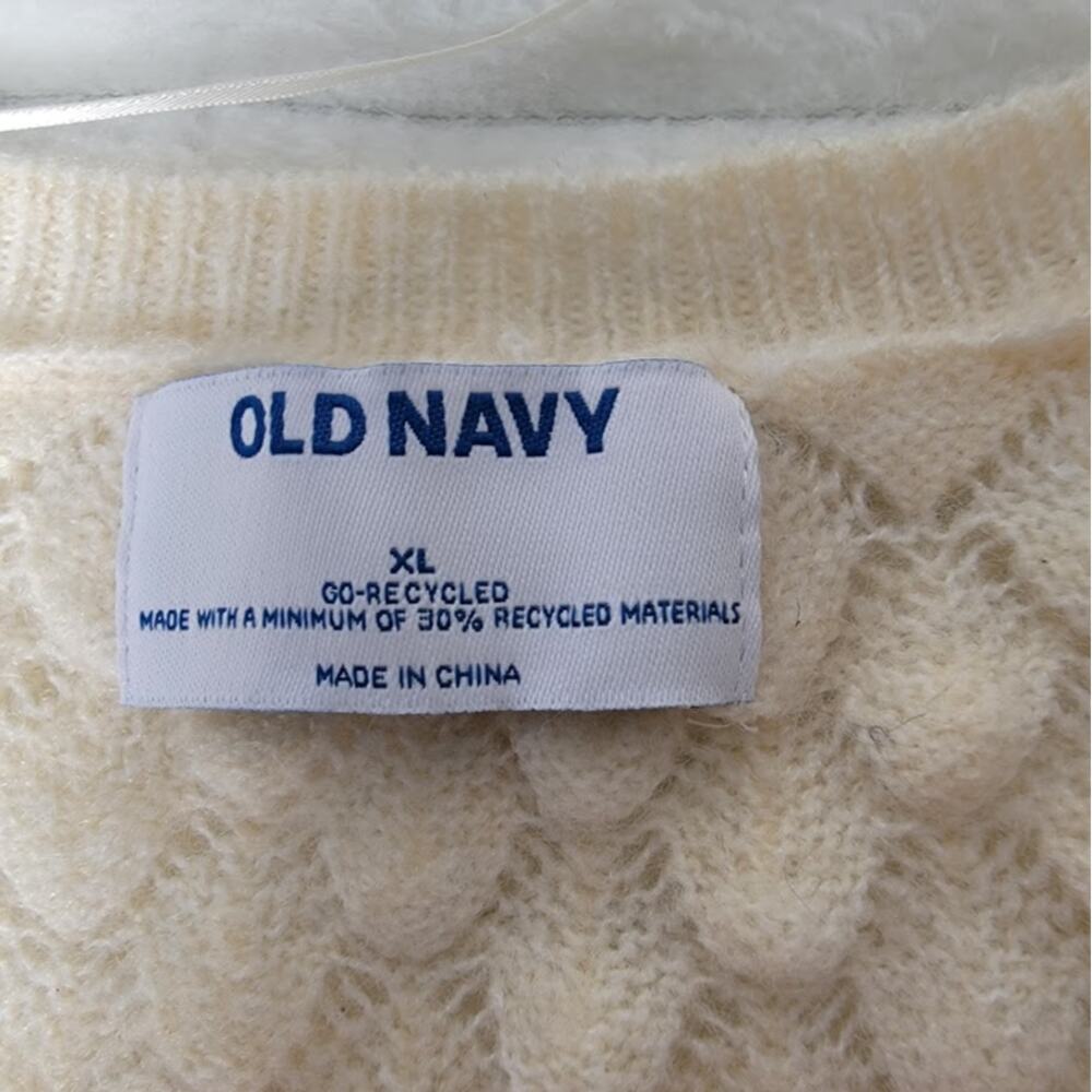 Old Navy Womens Sweater XL Beige Pointelle Knit Crewneck Recycled Wool Blend New - Picture 3 of 12